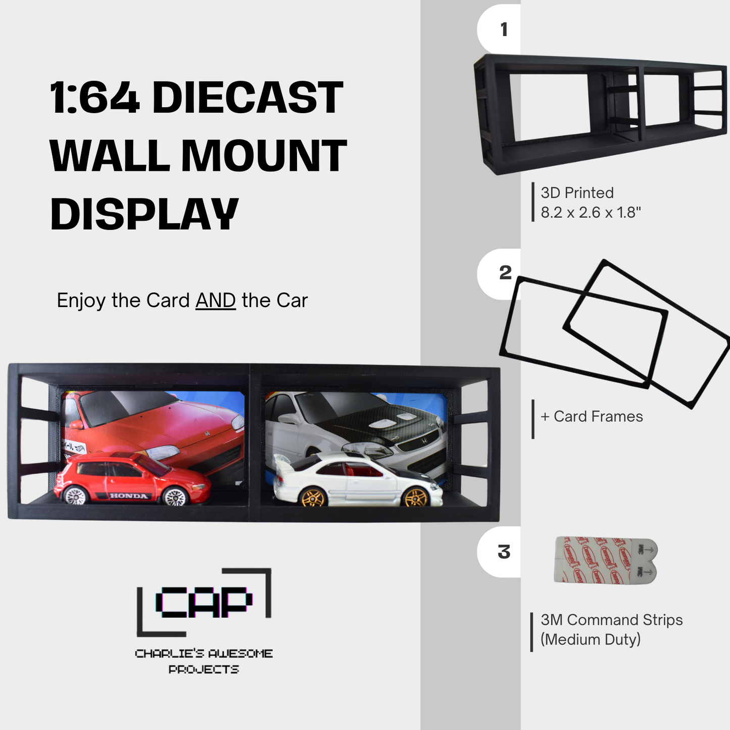 1:64 Hot Wheels & Diecast Dual Wall Mount Display Diorama - 3D Printed