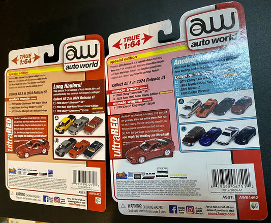 Auto World Chase Ultra Red Ford Mustang & Dodge Ram Rebel - 2 Car Lot #12