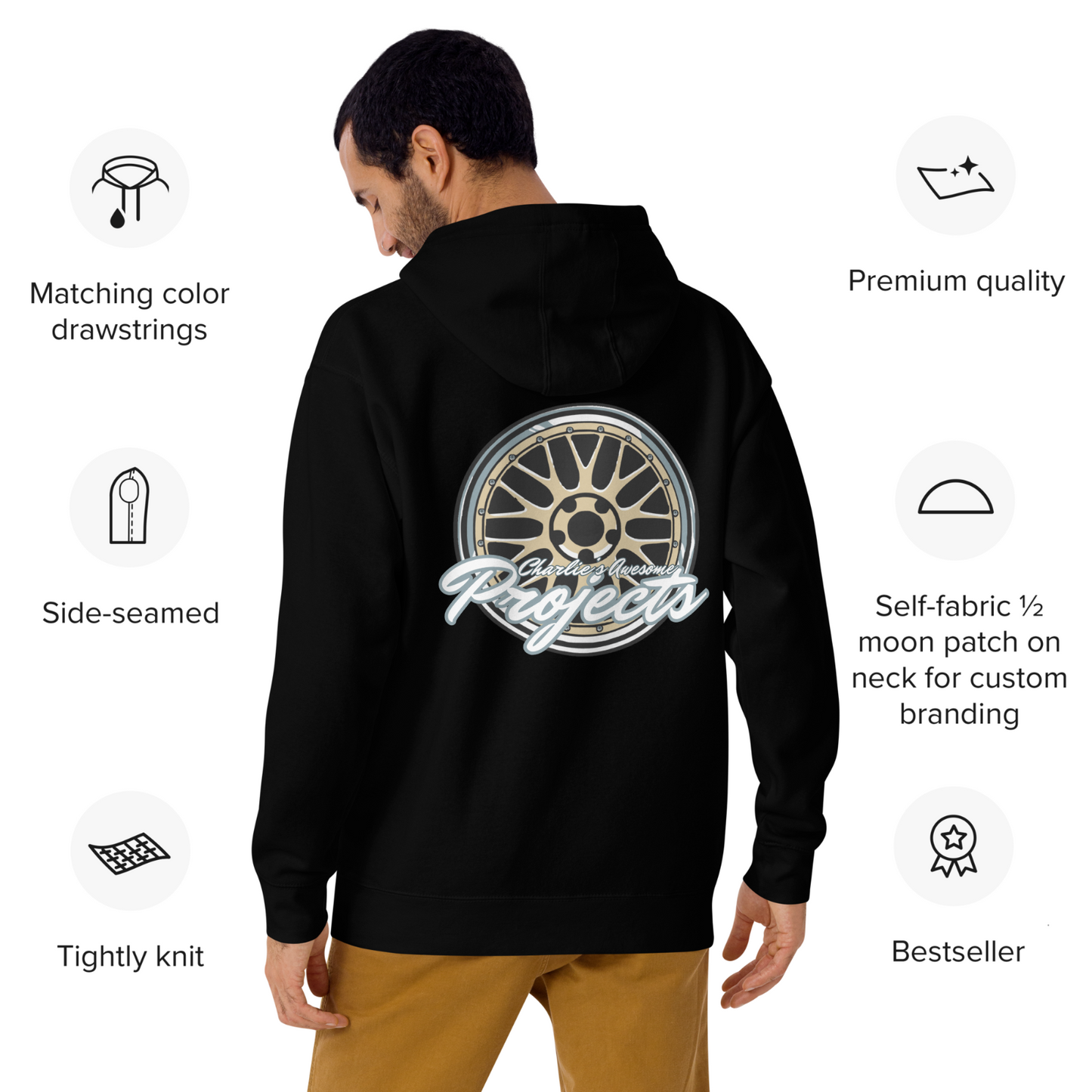 Premium Cotton Hoodie - JDM Style BBS LM Wheels - NEW Charlie's Awesome Projects