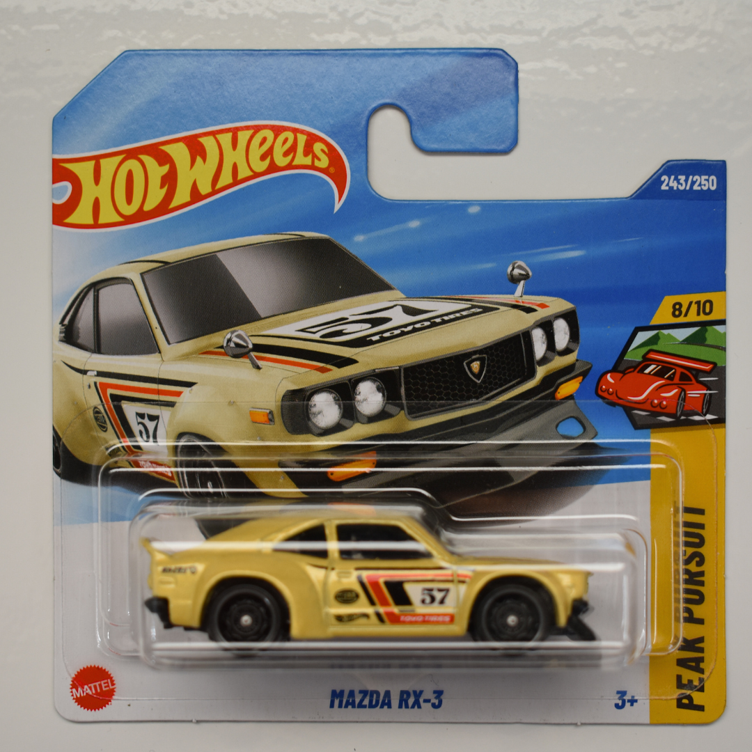 Mazda RX-3 Yellow 2025 Hot Wheels Peak Pursuit Short Card Collectible