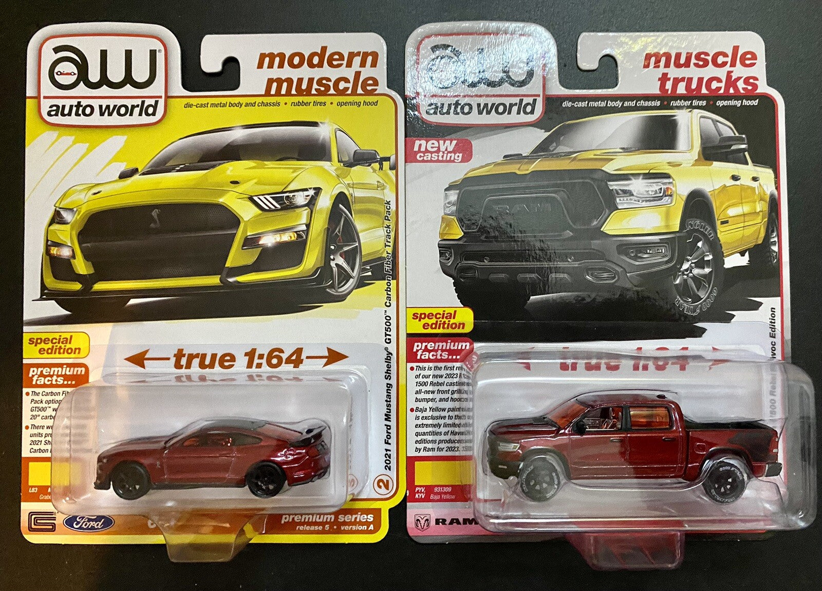 Auto World Chase Ultra Red Ford Mustang & Dodge Ram Rebel - 2 Car Lot #12