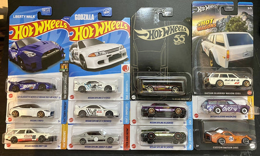 Hot Wheels Datsun Nissan JDM Assorted Mix x12 Cars - 2022 2023 2024 -Lot #5
