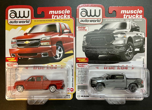 Auto World Muscle Trucks Chevy Silverado & Dodge Ram - 2 Car Lot #13