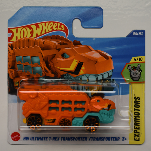HW Ultimate T-Rex Transporter Orange 2025 Hot Wheels Experimotors Short Card Collectible