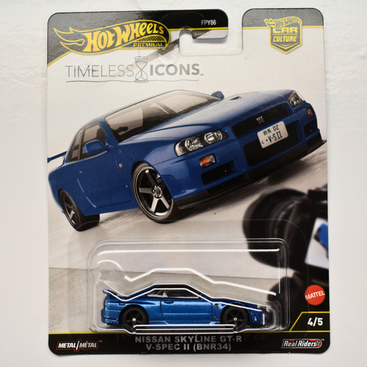 Nissan Skyline GT-R V-Spec II BNR34 Blue 2025 Hot Wheels Premium Timeless Icons Car Culture Collectible