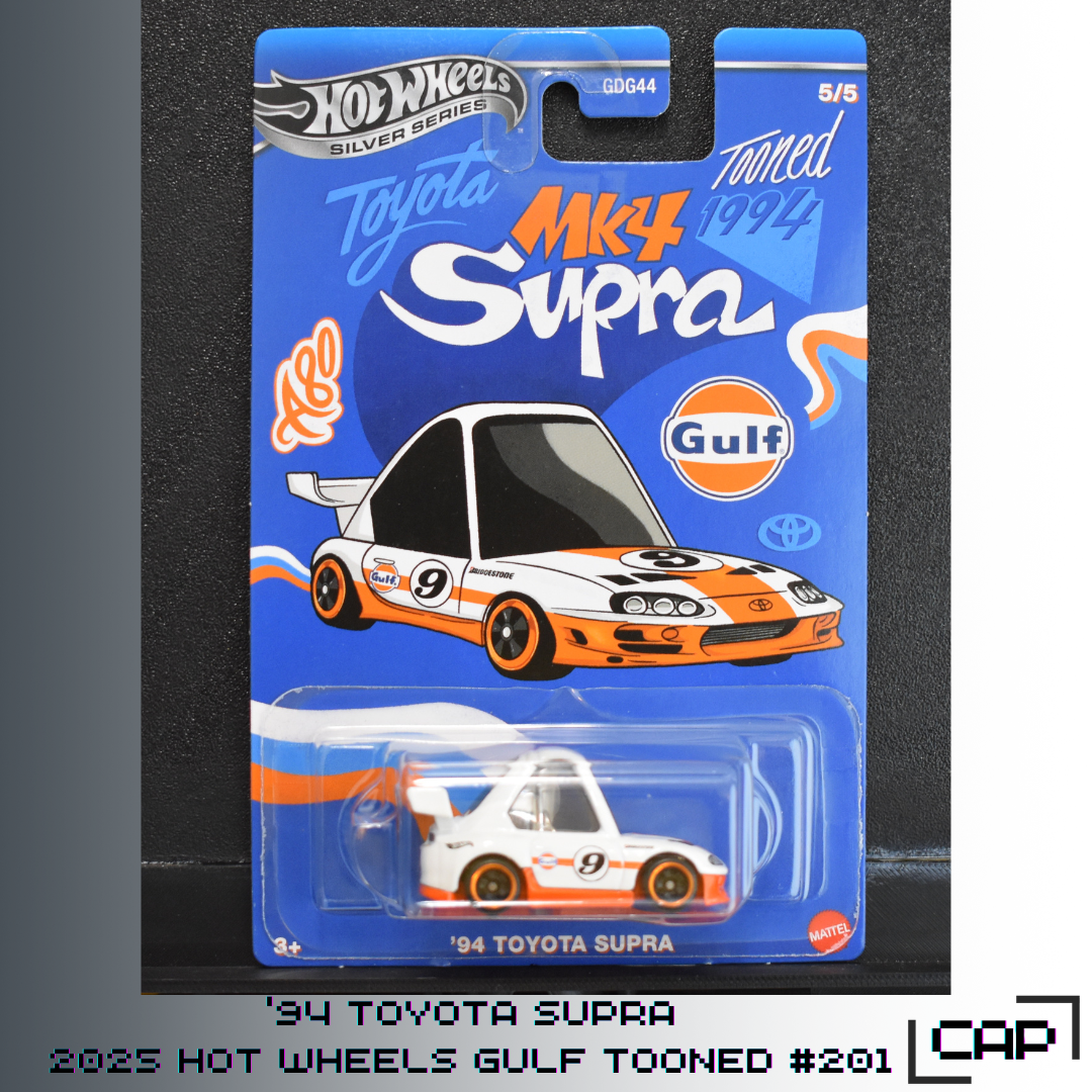 Toyota Supra 94 White Orange Gulf Tooned Hot Wheels Silver Series