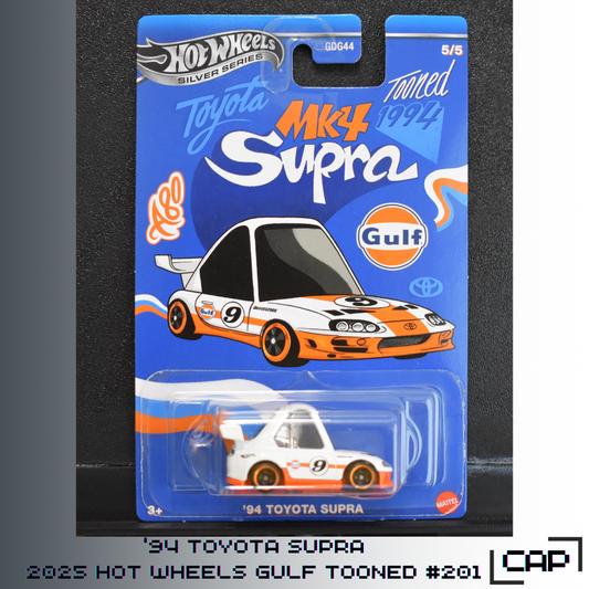 Toyota Supra 94 White Orange Gulf Tooned Hot Wheels Silver Series
